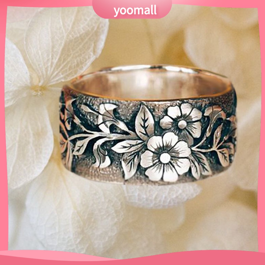 Nhẫn Hợp Kim Bản Rộng Họa Tiết Hoa / Chim Màu Sắc Cổ Điển Phong Cách Hip Hop Cho Nam Và Nữ