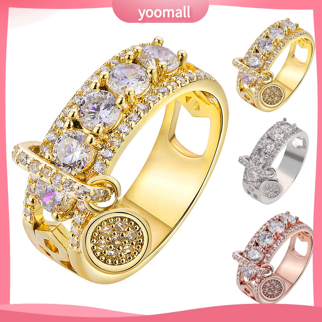 Nhẫn Mặt Hình Tròn Rỗng Bằng Hợp Kim Đính Đá Zircon Thời Trang Cho Nữ