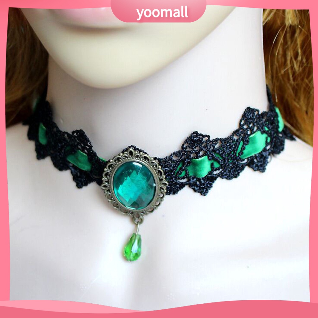 [YM] Vòng Cổ Choker Bện Dây Đính Đá Quý Nhân Tạo Phong Cách Gothic Punk Hợp Thời Trang Làm Quà Tặng Cho Nữ