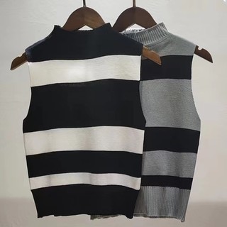 Áo vest không tay dệt kim sọc đen
