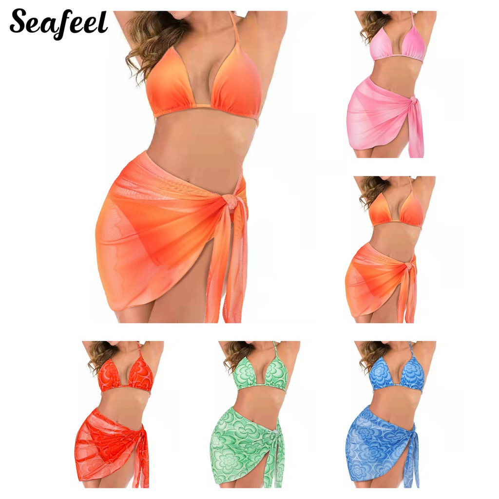 Bộ Đồ Bơi 3 Món Gồm Áo Hai Dây In Họa Tiết Gợn Sóng Và Chân Váy Cột Dây Màu Sắc Thời