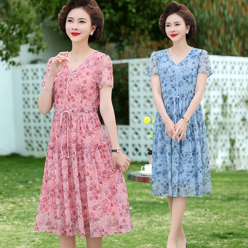 Đầm Chiffon Cổ V Cột Dây In Họa Tiết Thời Trang Mùa Hè 2023 Sang Trọng Cho Nữ
