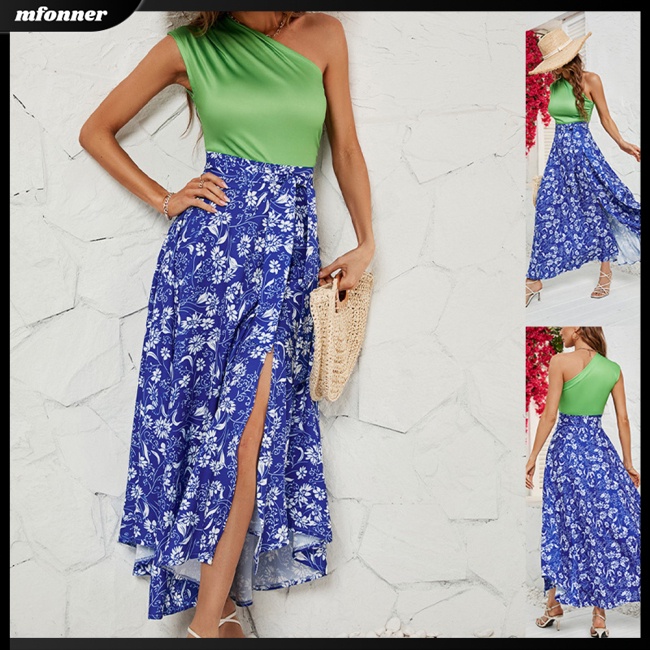 Đầm Dài Không Tay Lưng Cao Xẻ Tà In Họa Tiết Thời Trang Dự Tiệc Cho Nữ