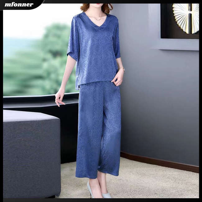 Set Đồ Mùa Hè 2 Món Gồm Áo Tay Cộc Dáng Rộng Và Quần Ống Rộng Cho Nữ Plus Size