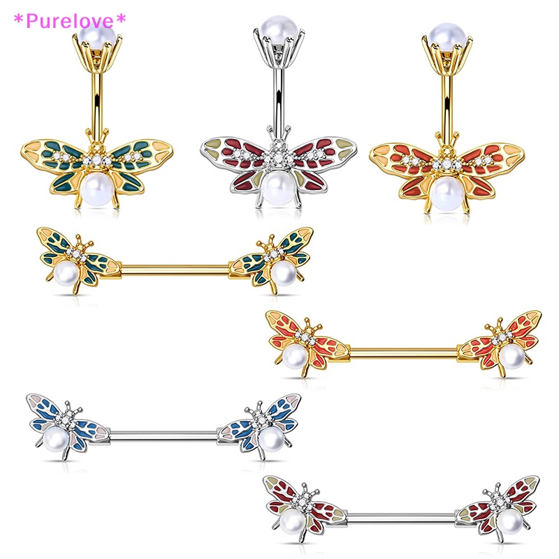 Khuyên Rốn Hình Bướm Đính Ngọc Trai Nhiều Màu Dễ Thương Mới