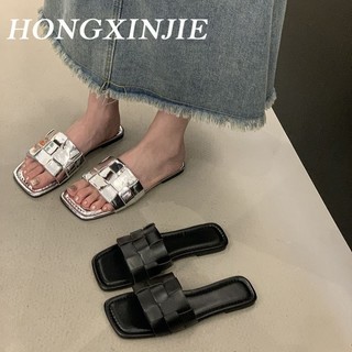  HONGXINJIE dép nữ dép sandal nữ dép quai hậu nữ 2023NEW Lưới đen trắng của khu phố thời trang retro 071434   
