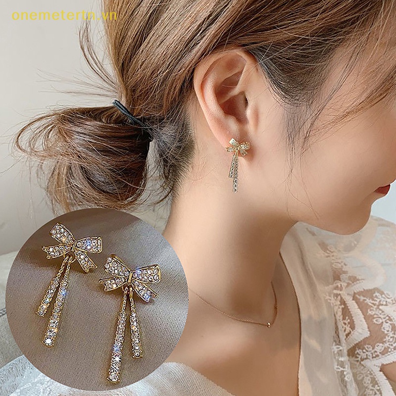 1 Cặp Bông Tai Hình Nơ Đính Đá Zircon Lấp Lánh Dành Cho Nữ