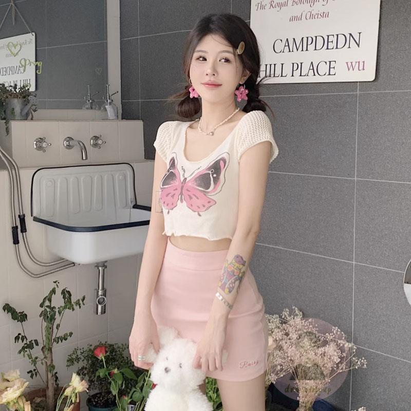 Áo Thun Tay Ngắn In Hình Bướm Đơn Giản Dành Cho Nữ