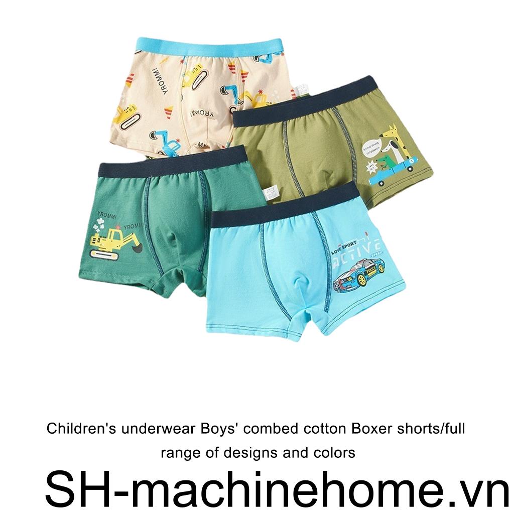 Set 4 Quần Lót Mềm Mại Gọn Nhẹ Thoáng Khí In Họa Tiết Hoạt Hình Xinh Xắn Cho Bé Trai