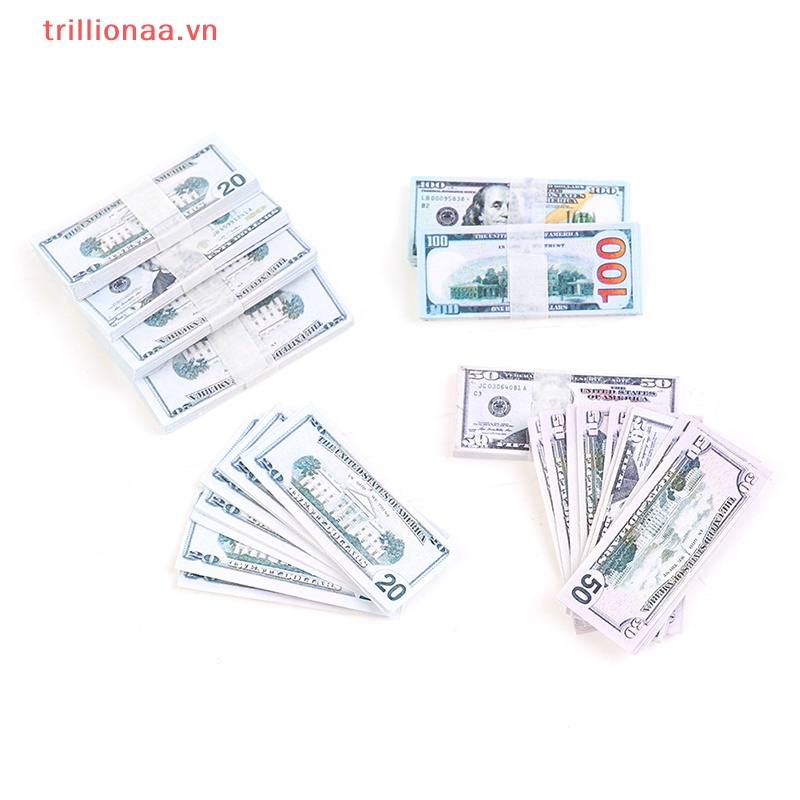 Set 100 Tờ Tiền Đô La 5 / 10 / 20 / 50 / 100 Trang Trí Nhà Búp Bê 1: 12