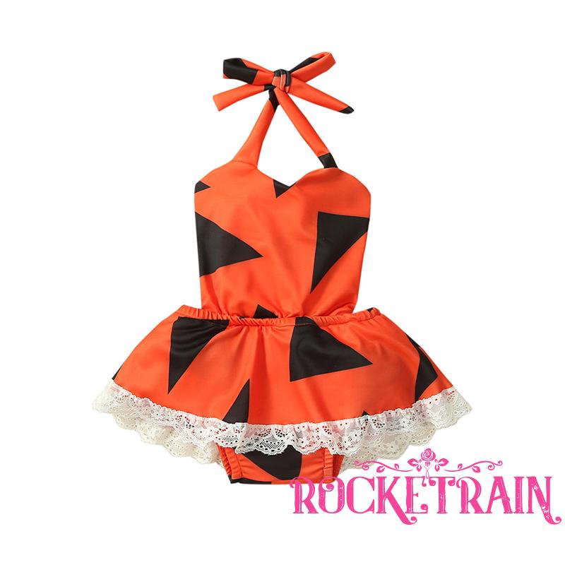 Bộ Đồ Bơi Cổ Yếm Phối Ren Họa Tiết Hình Học Dễ Thương Cho Bé Gái