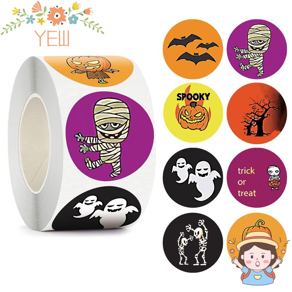 Cuộn 500 Nhãn Dán Trang Trí Túi Kẹo Họa Tiết Halloween Độc Đáo