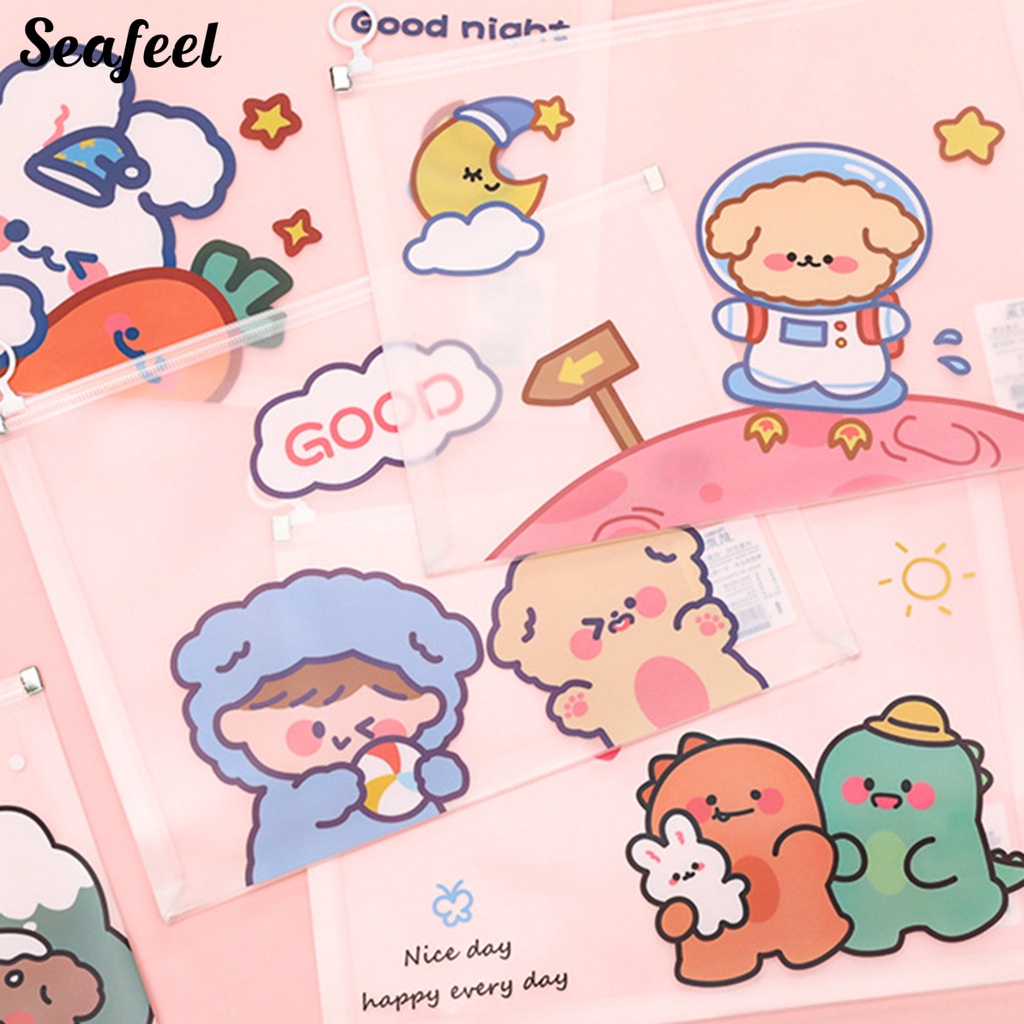 Túi Đựng Tài Liệu Cỡ A4 Đa Năng Chống Thấm Nước Có Khóa Kéo Họa Tiết Hoạt Hình Dễ Thương