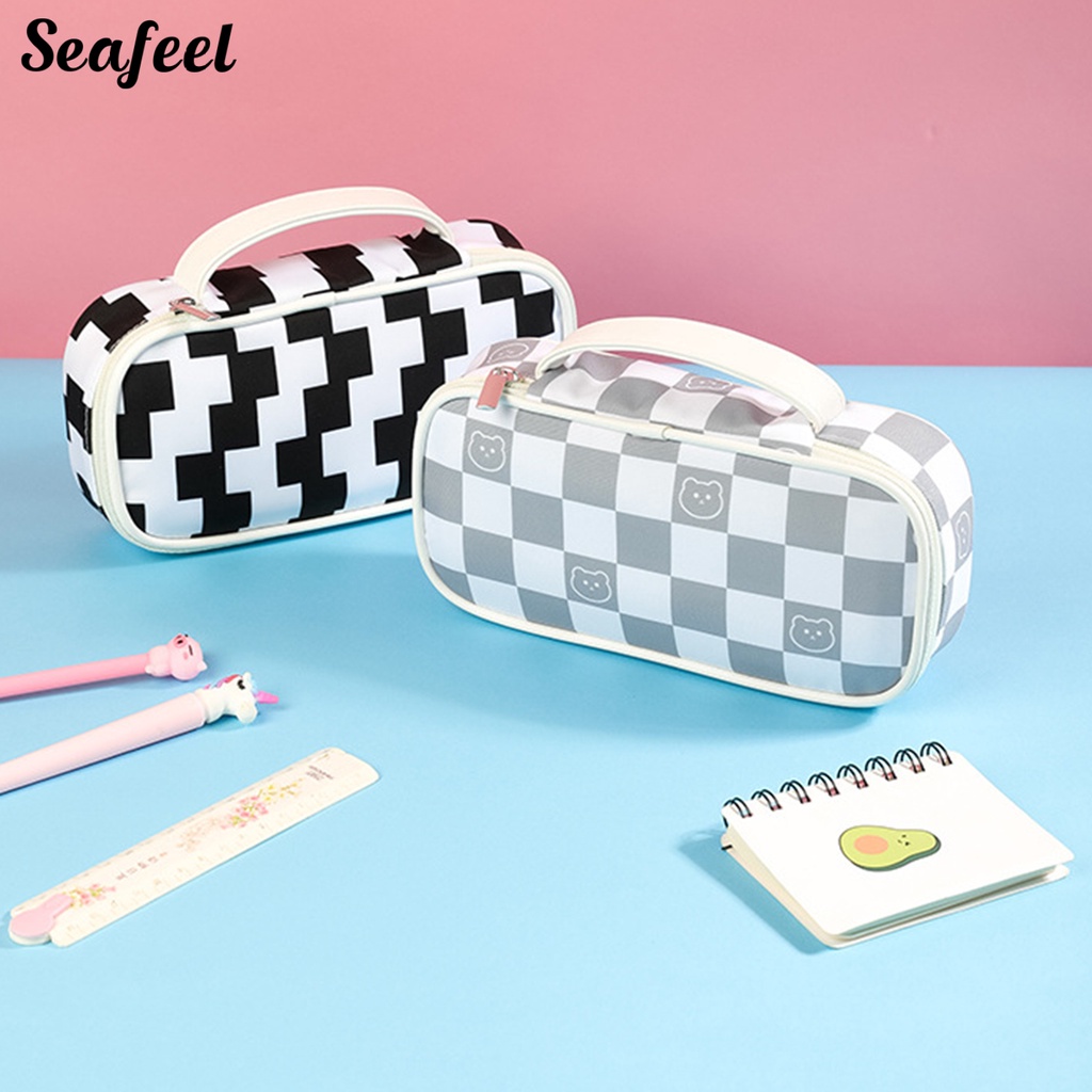 Túi Đựng Bút Bằng Vải Sức Chứa Lớn Có Tay Cầm Và Khóa Kéo Cho Học Sinh