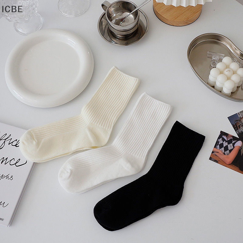 1 Đôi Vớ Cotton Thoáng Khí Màu Trơn Phong Cách Nhật Bản Cho Nữ