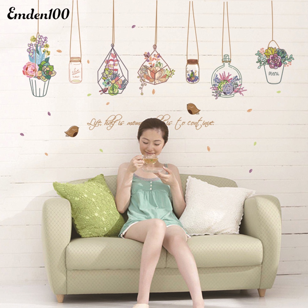 Miếng Dán Tường Trang Trí Hình Chậu Hoa Hoạt Hình Đáng Yêu