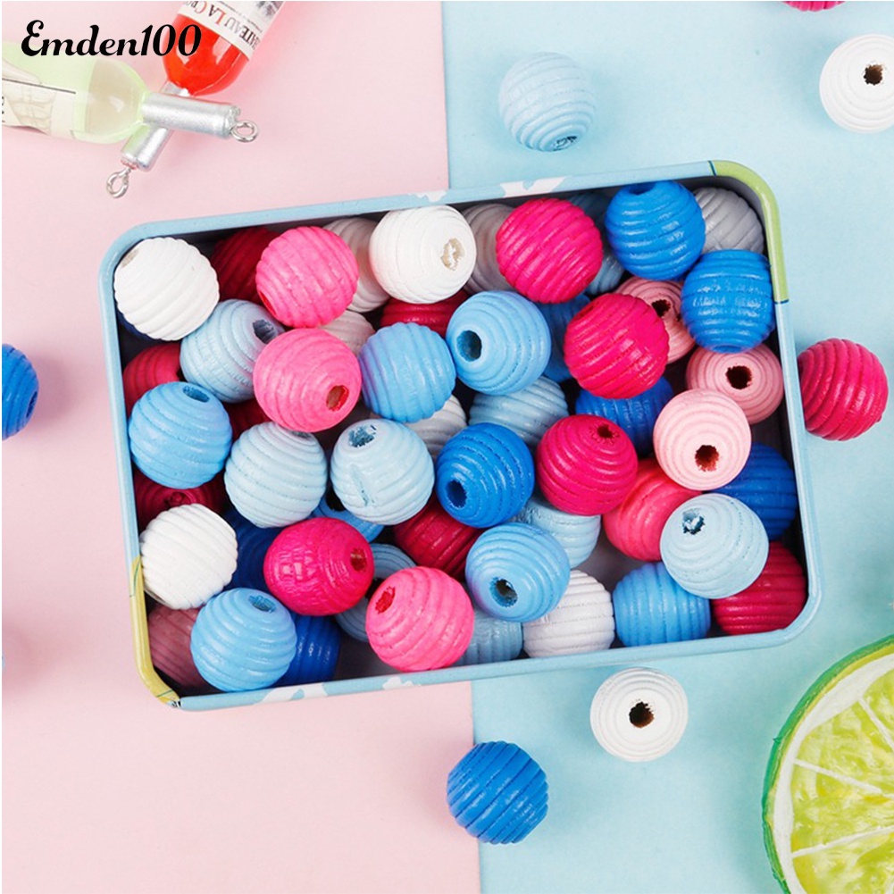 Bộ 50 Hạt Gỗ Xâu Chuỗi 14mm Tự Làm Trang Sức Tiện Lợi