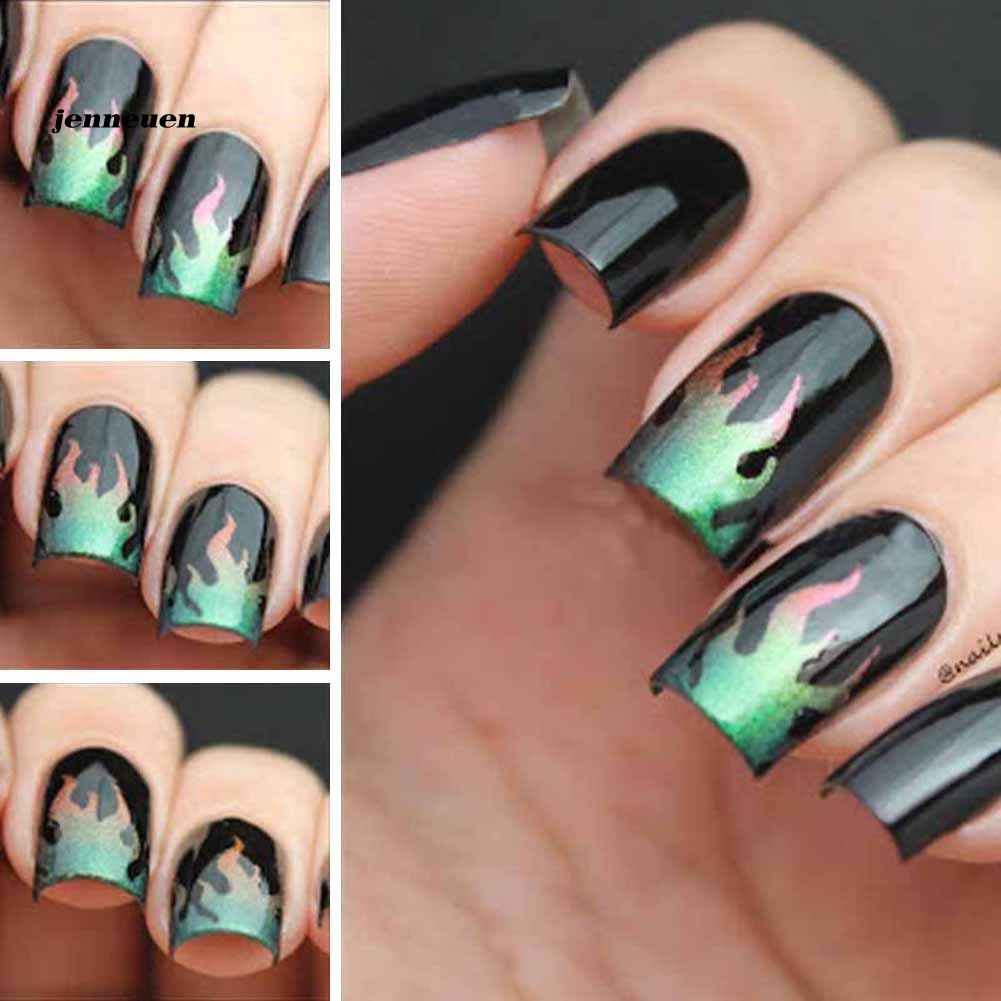 Miếng Dán Trang Trí Móng Tay In Họa Tiết Ngọn Lửa Laser Tháo Rời Được Tiện