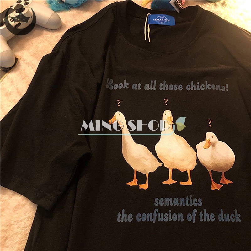 Áo Thun Nữ Tay Ngắn Cổ Tròn Dáng Rộng In Họa Tiết Hoạt Hình Phong Cách Retro