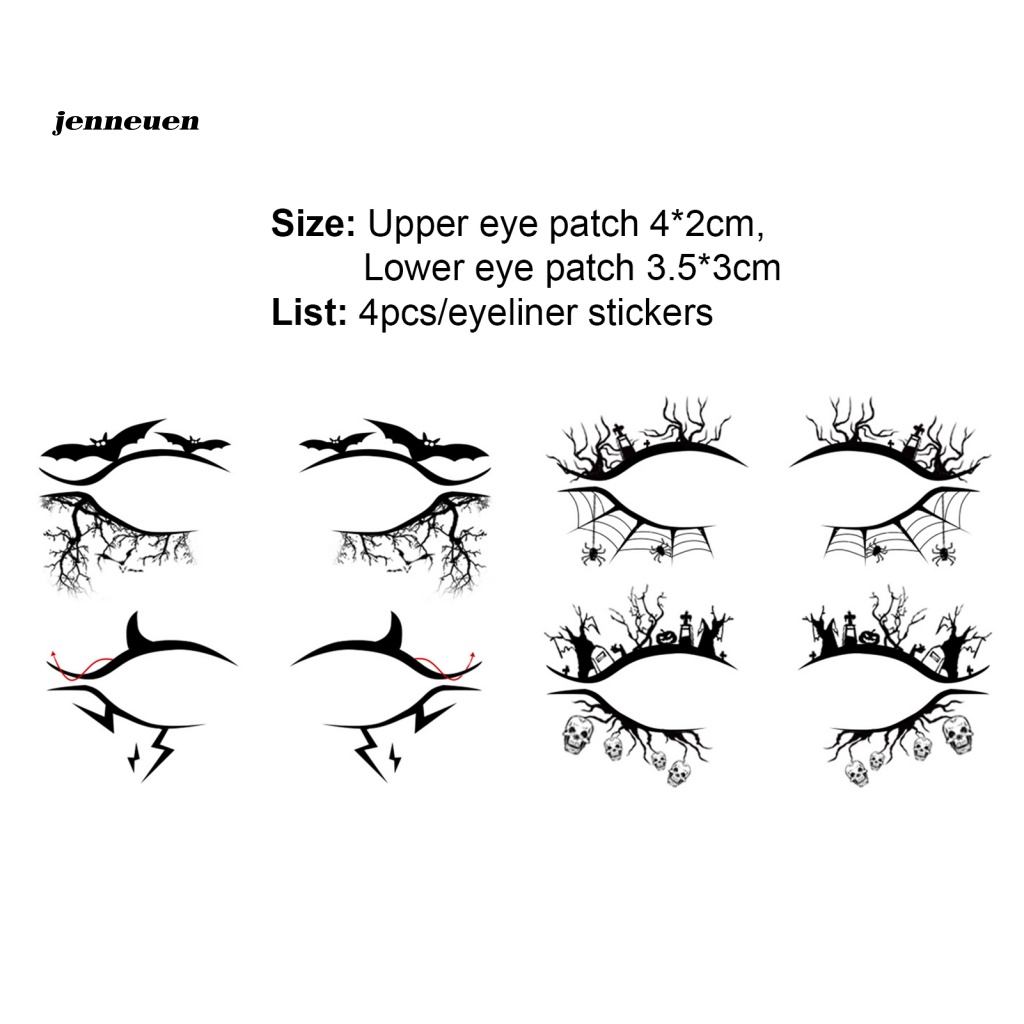 Set 4 Miếng Dán Kẻ Mắt Lâu Trôi Trang Điểm Mắt Kinh Dị Cho Nữ Dịp Halloween