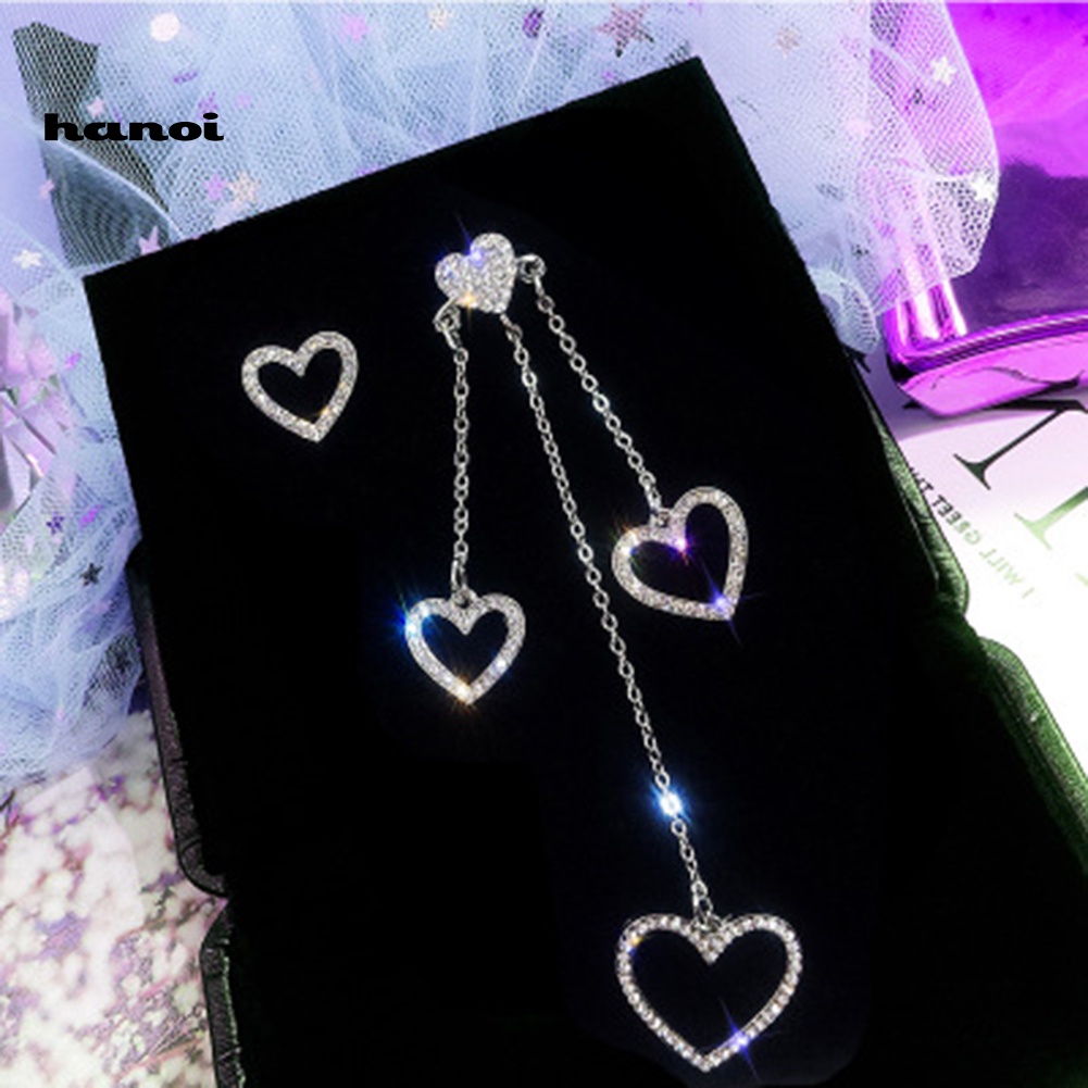 Đôi Khuyên Tai Dài Hình Bướm Và Trái Tim Đính Đá Thời Trang Cho Nữ