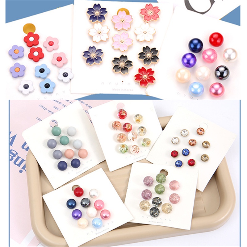 Set 10 Khóa Cài Áo Hình Hoa Đính Ngọc Trai Chống Trượt Có Thể Tháo Rời
