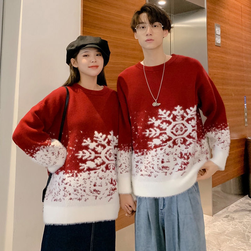 Youtang Set Áo sweater Dày Dặn Dáng Rộng Thiết Kế Giáng Sinh Thời Trang Thu Đông Cho Cặp Đôi