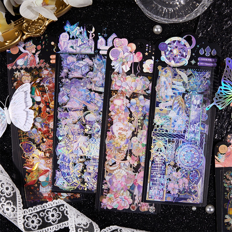 Bộ 3 Miếng Dán Holographic Hình Hoàng Tử Bé Trang Trí Sổ Tay Nhật Ký