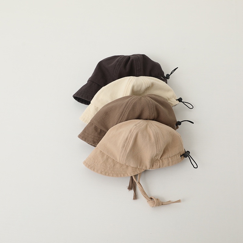Nón Vành Cotton Mềm Mại Màu Trơn Chống Gió Có Dây Thừng Kiểu Hàn Quốc Cho Bé
