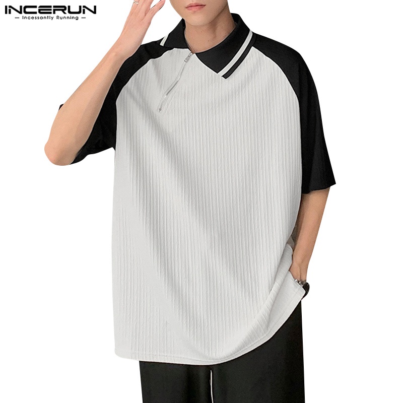 INCERUN Áo Thun POLO Tay Ngắn Màu Trơn Thời Trang Trẻ Trung Cho Nam