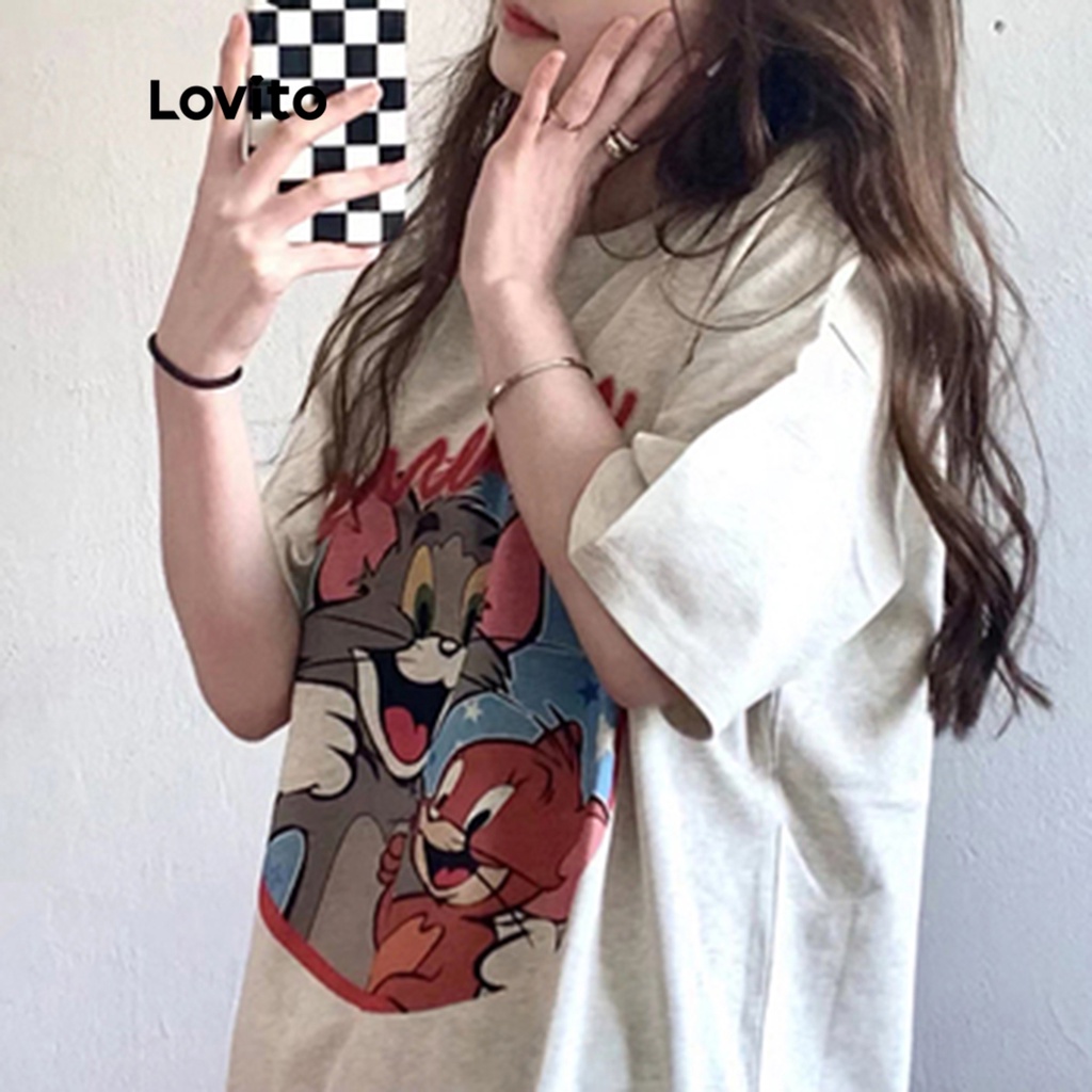 Áo thun LOVITO họa tiết hoạt hình thường ngày cho nữ LNE10153