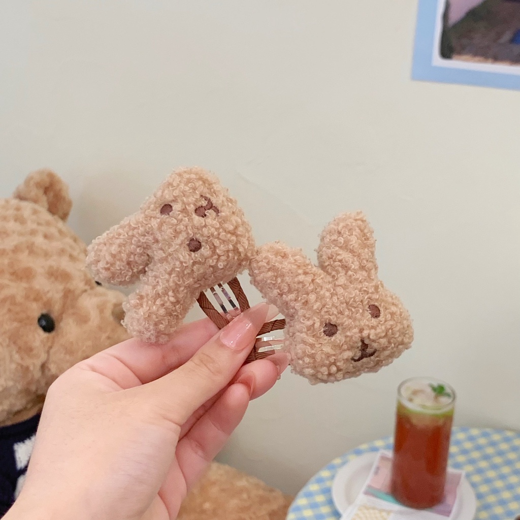 Kẹp Tóc Màu Cà Phê Trang Trí Hình Thỏ Hoạt Hình Dễ Thương Thời Trang Mùa Thu 2023