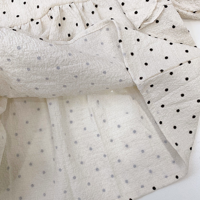 Áo Sơ Mi Cổ Đứng Lá Sen Họa Tiết Chấm Bi Phong Cách Hàn Quốc Thời Trang Mùa Thu 2023 Dành Cho Bé Gái