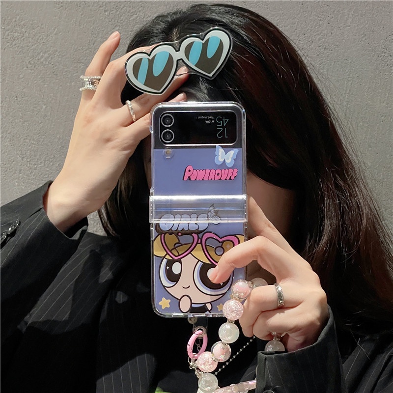 Ốp Điện Thoại Chống Sốc Có Vòng Đeo Tay Họa Tiết Hoạt Hình Powerpuff Girls Cho Samsung Galaxy Z Flip 3 4 5 ZFlip3 ZFlip4