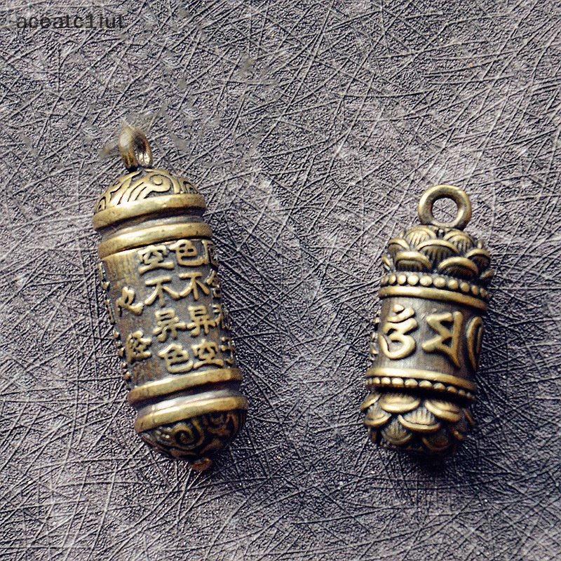 Đồng thau nguyên chất Sáu ký tự thần chú trái tim kinh phật giáo ngôn ngữ Mặt dây chuyền móc khóa mới