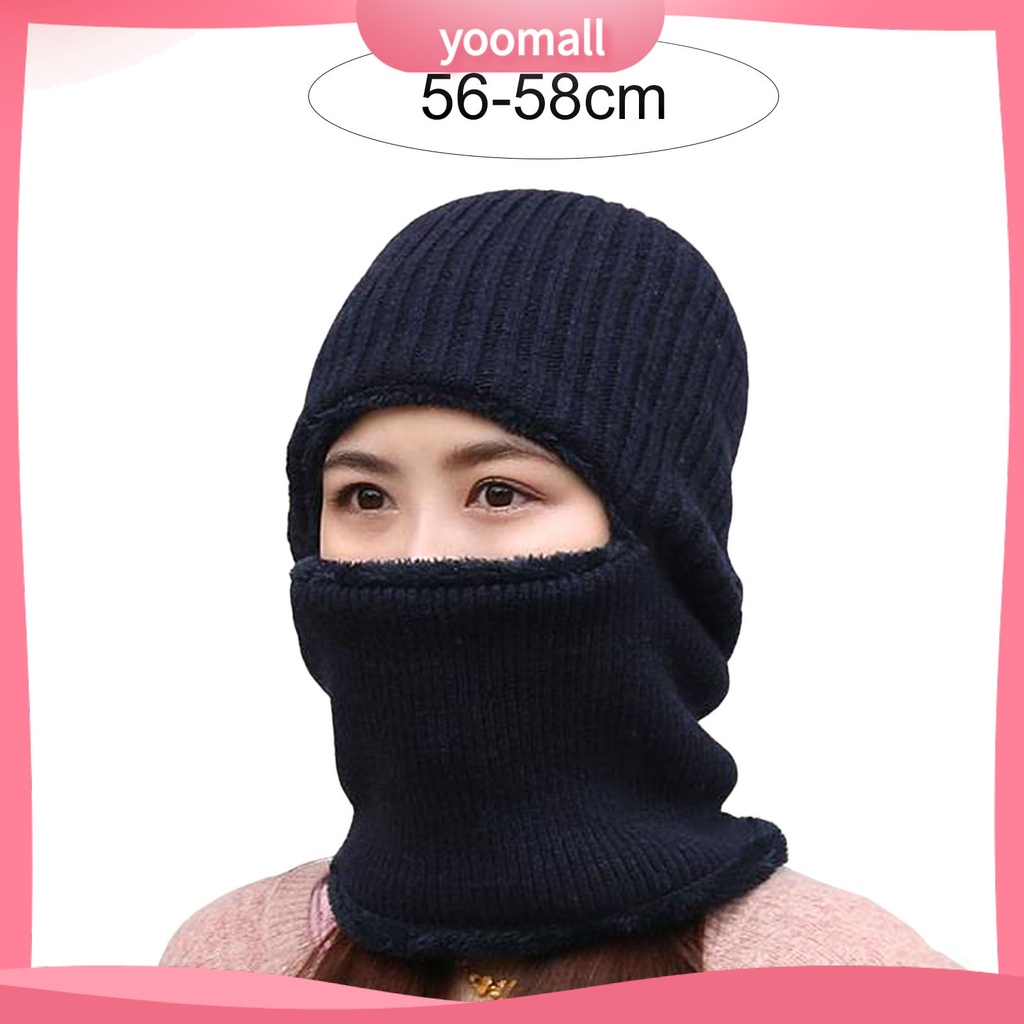 Mũ Beanie Dệt Kim Lót Lông Cừu Dày Dặn Giữ Ấm Mùa Đông Chống Lạnh Không Vành Co Giãn Thoải Mái