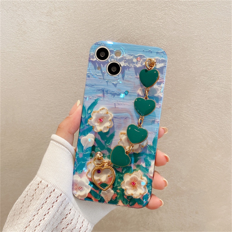 Ốp điện thoại silicone HọA TiếT Hoa ĐàO Có Dây Đeo Cho iphone 15 14 11 12 13 x xs xr pro max 7 8 plus