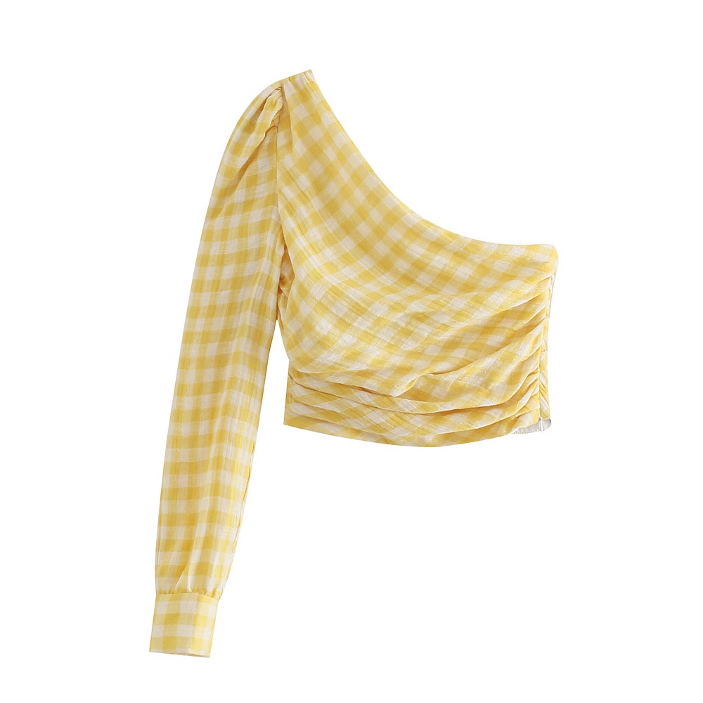 Zara Set Áo Sơ Mi Trễ Vai Họa Tiết Sọc Caro Và Chân Váy Xếp Ly Lưng Cao Thời Trang Dành Cho Nữ
