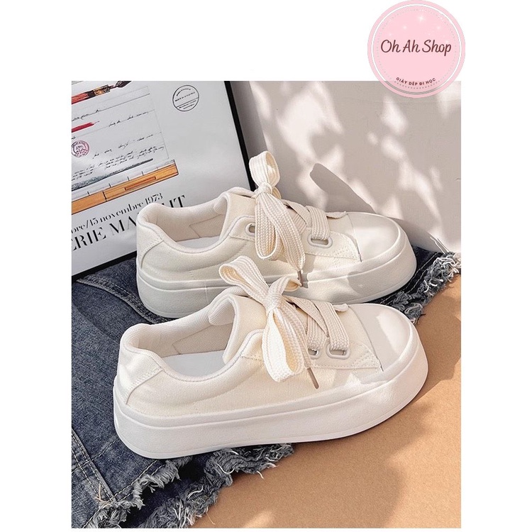 🍓  Giày Nữ Đi Học Giày Vải Canvas Trắng Dây To Hàng Loại 1  Màu Đen Ohahshopgiaydep