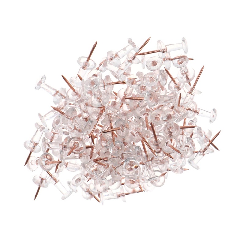 New 100pcs Transparent Rose Gold Push Pins Thumb Board Pins Drawing Wall Tacks