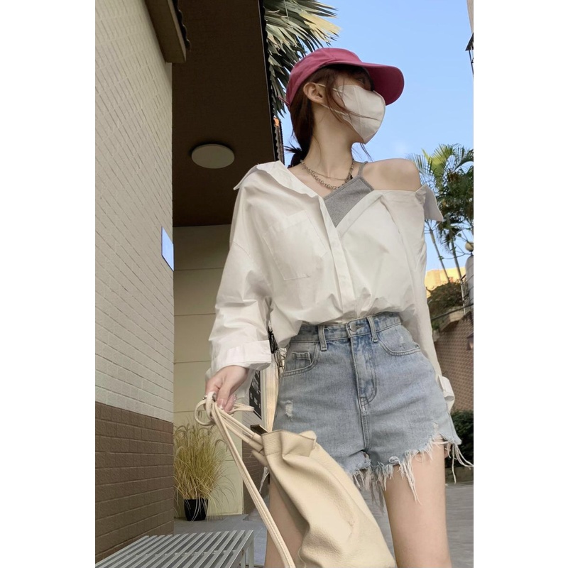 NZN Áo Sơ Mi Trắng Giả Hai Dây Trễ Vai Thời Trang Mùa Hè Cho Nữ