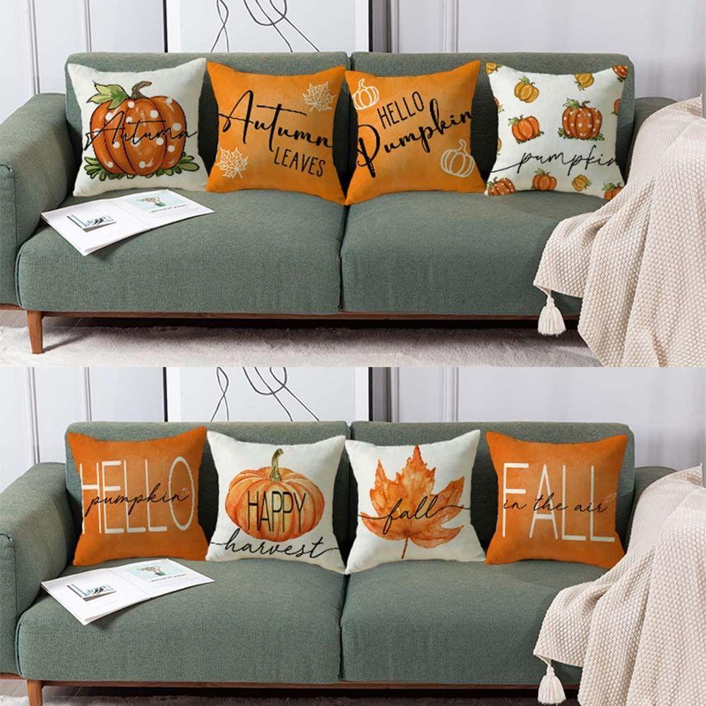 Áo Gối TOPABC1 45x45cm Bằng Vải Lanh Thoáng Khí Có Khóa Kéo Hình Bí Ngô Mùa Thu