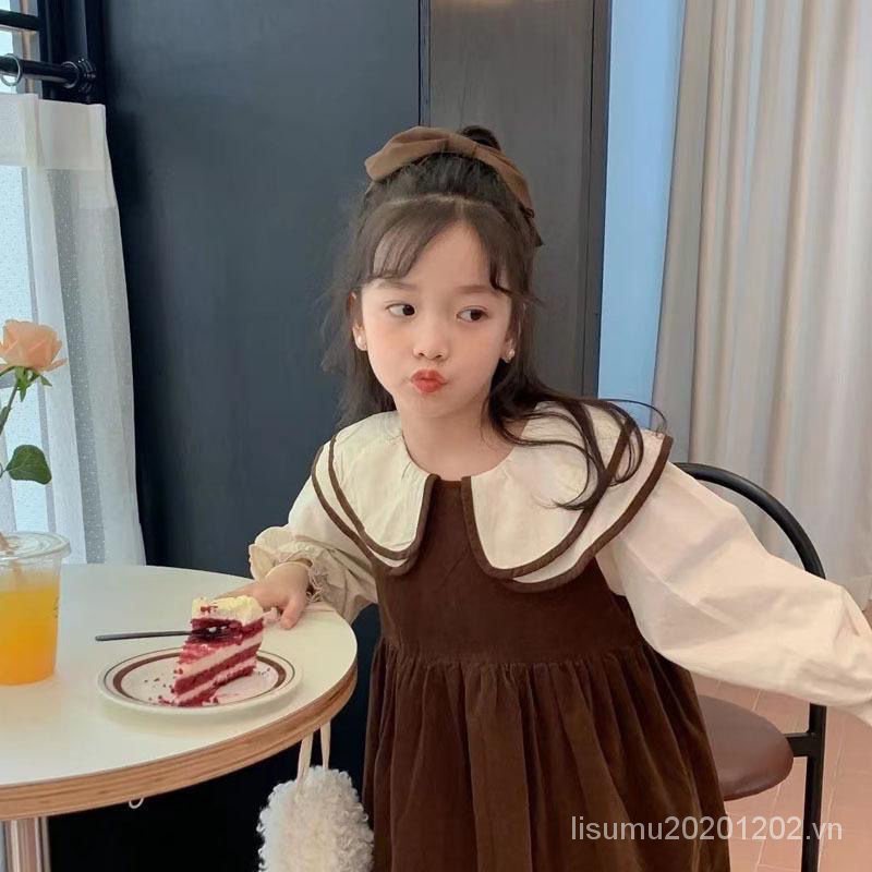 Đầm Tay Loe Phối Màu Tương Phản Dễ Thương Phong Cách Hàn Quốc Thời Trang Thu Đông Cho Bé Gái