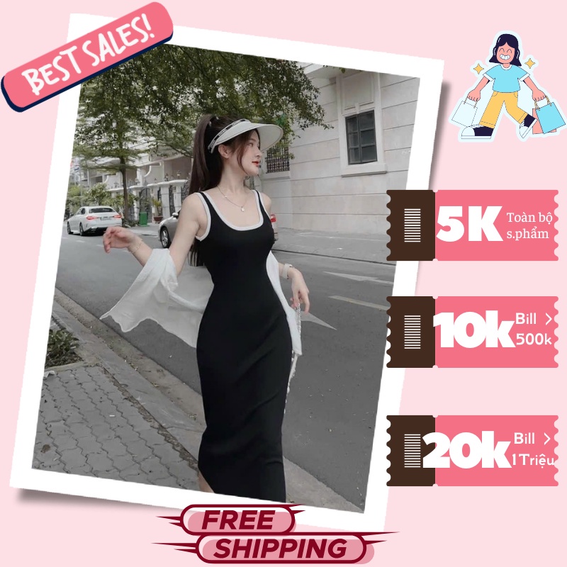 Set Đồ Đầm Body Nữ 2 Dây Dáng Dài Màu Đen Kèm Áo Khoác Sơmi Lụa Ngoài Đi Dự Tiệc Đi Chơi LiVi Bigsize 40kg - 100kg