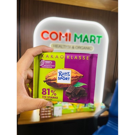 Kẹo Socola Ritter Sport Kakao-Klasse 81% Ghana - Die Starke 100g (Túi)