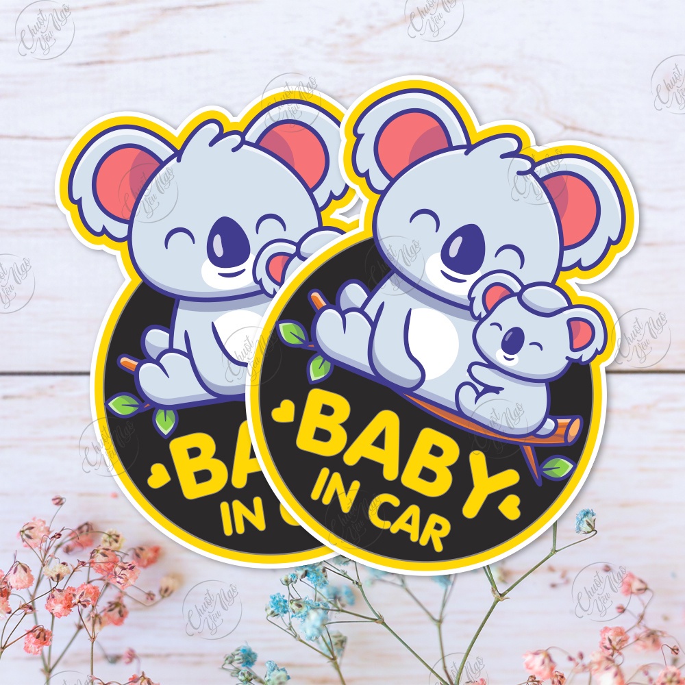 Combo 2 miếng dán hình gấu KOALA Baby In Car trang trí ô tô dễ thương cao cấp