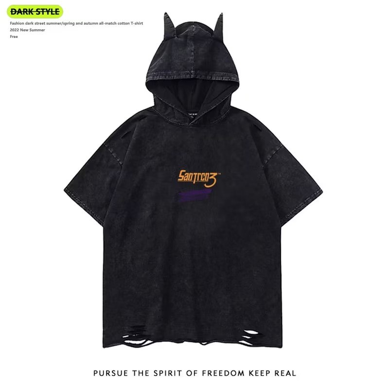 Áo Hoodie Cotton Tay Ngắn Dáng Rộng In Hình Trượt Ván Rip Hip Hop Thời Trang Mùa Hè Chất Lượng Cao Cho Nam