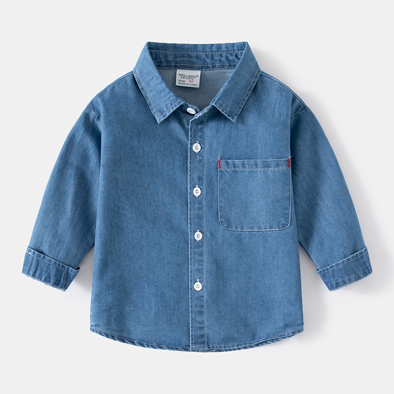 Ljmofa áo sơ mi denim cho bé trai 2-8y mùa xuân và mùa thu thể thao hàn quốc dài tay áo sơ mi giản dị áo khoác