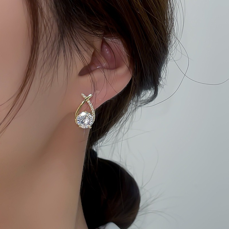 Bông Tai Hình Chữ Thập Đính Đá Zircon Đơn Giản Độc Đáo Thời Trang Cho Nữ