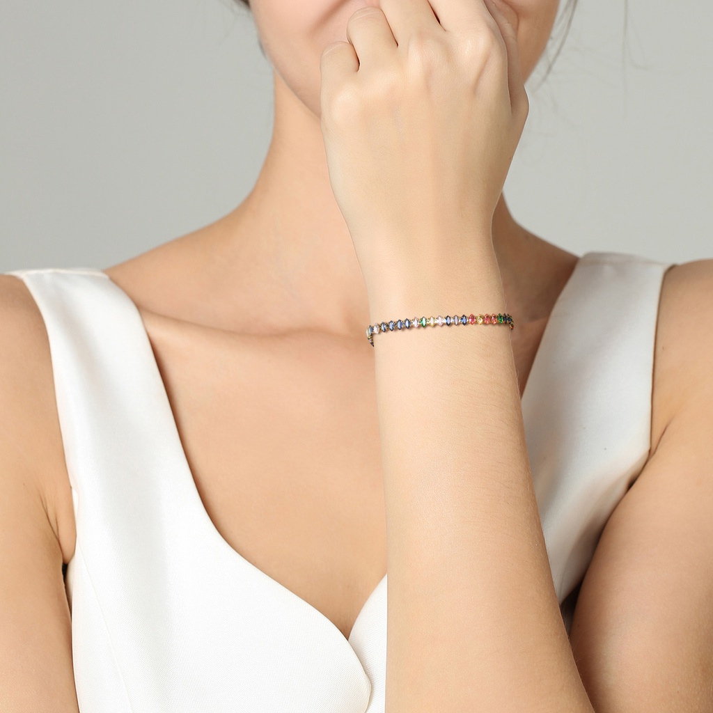 Vòng Tay Mạ Vàng 18K Đính Đá Zircon Nhiều Màu Bằng Thép Không Gỉ Thời Trang Cho Nữ